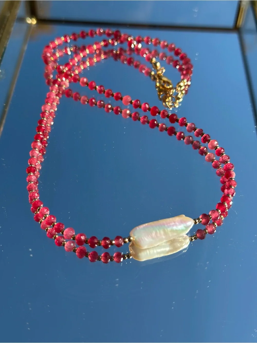 Handmade Ruby Gemstone Beaded Necklace with Baroque Pearl | Artisan Coastal